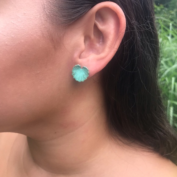 COPY - Verdigris lotus leaf stud earrings NWT - Picture 5 of 8